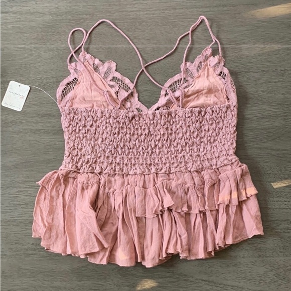 NWT Free People Adella Mauve Lace and Ruffle Top - Picture 3 of 4